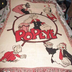 Super Rare Vintage Popeye the Sailor Man Fringe Throw!